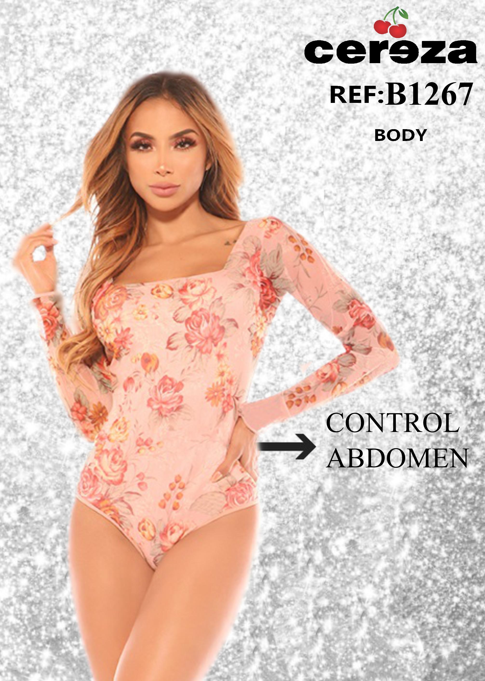 Body Reductor CEREZA con mangas largas y estampado floral